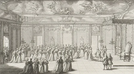 Der Audienzsaal während des Empfangs der Braut im Dresdner Schloss am 2. September 1719